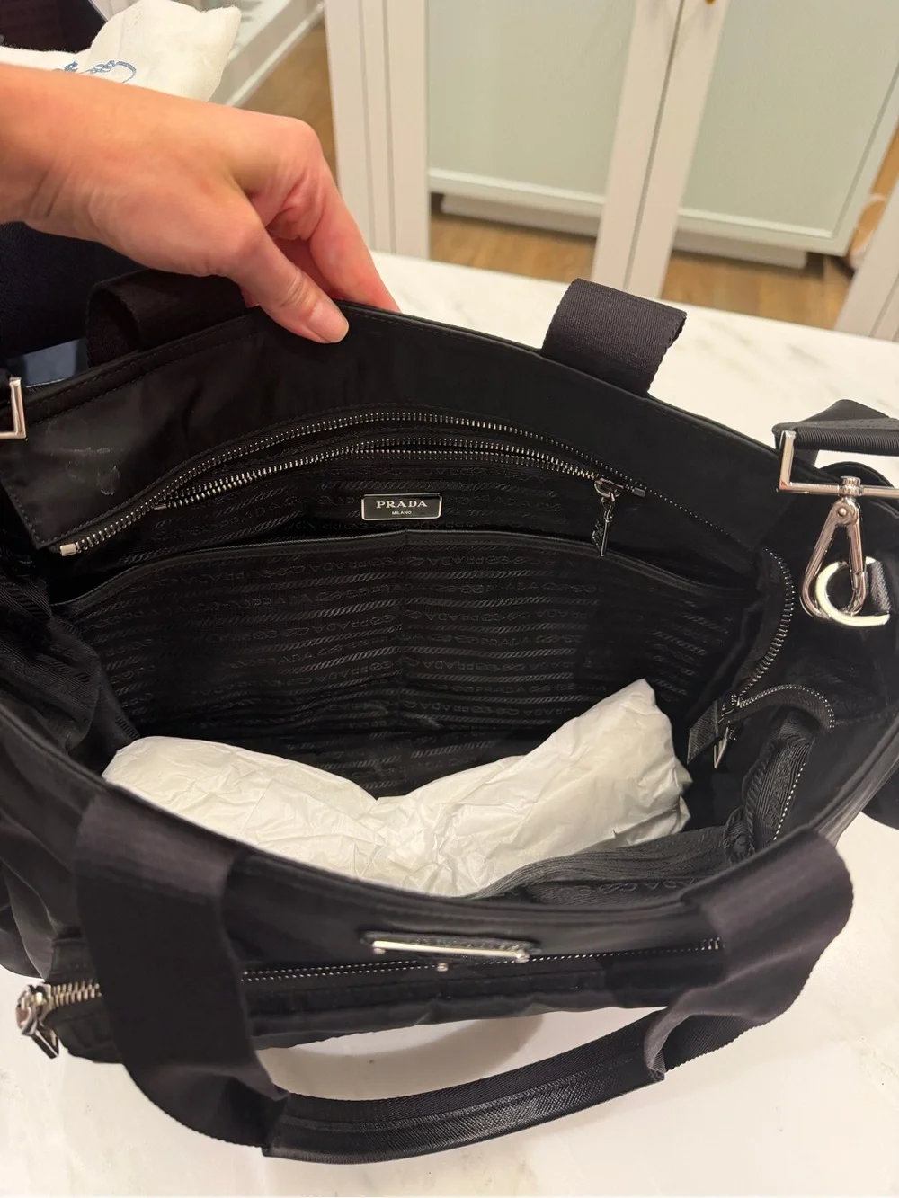 Prada Black Re-Nylon Tote Baby Bag